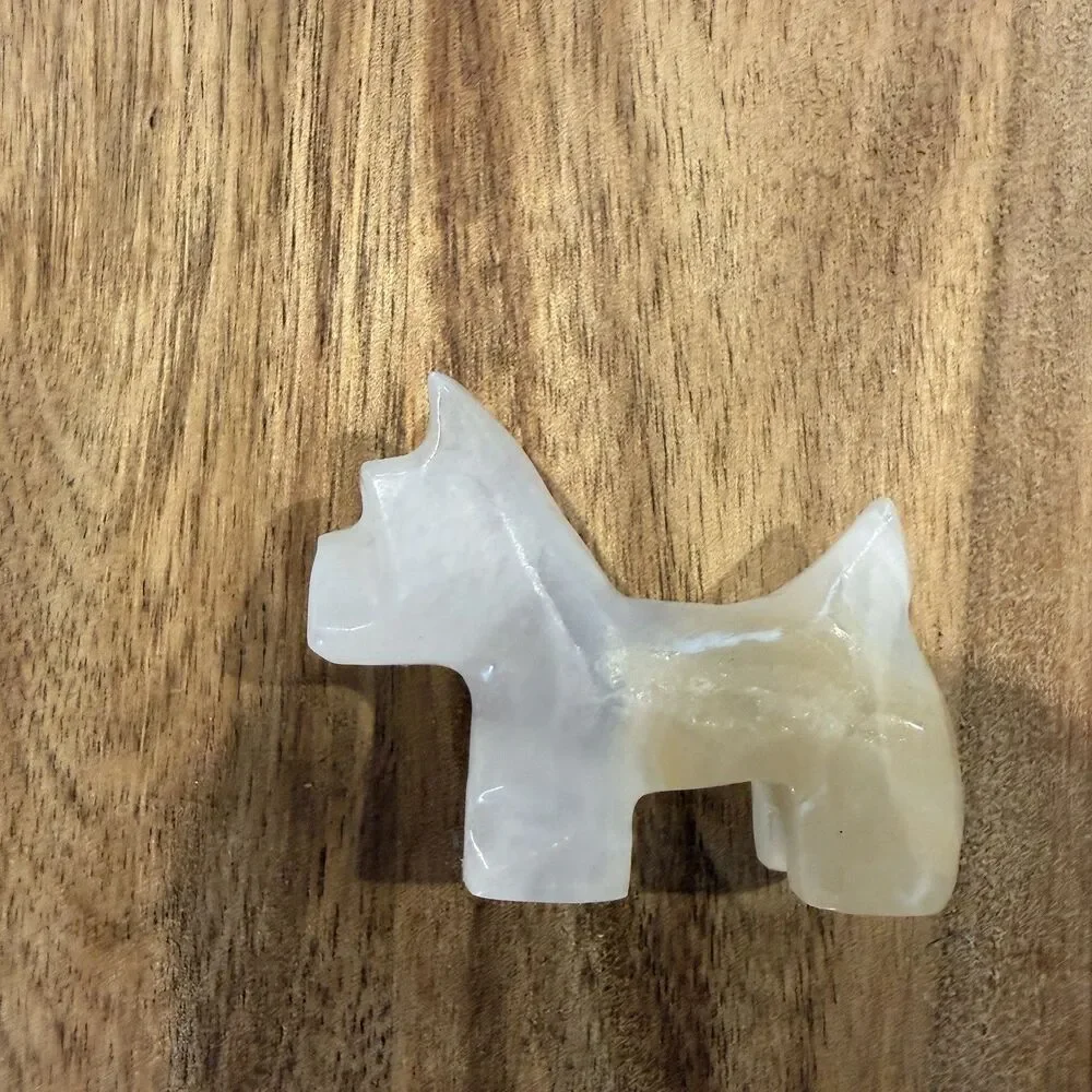 Vintage Marble/Quartz Stone White Scottish Terrier Scottie Trinket Figurine Mini
